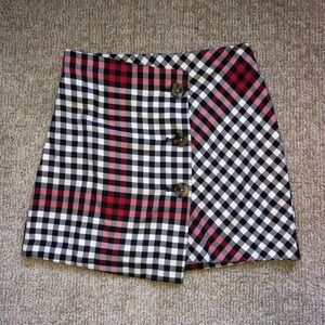 Who What Wear Mini Skirt‎ Plaid Button Front Career Party Black Red White 6